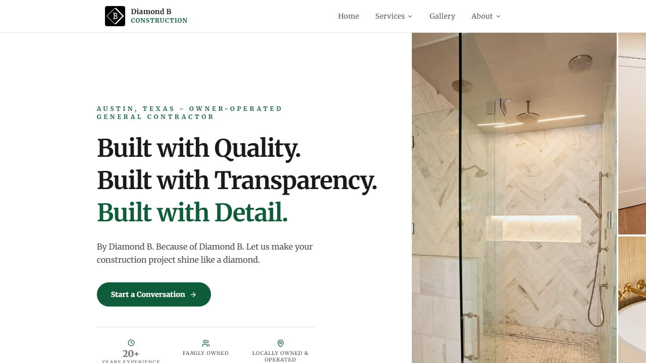 Diamond B Construction website screenshot