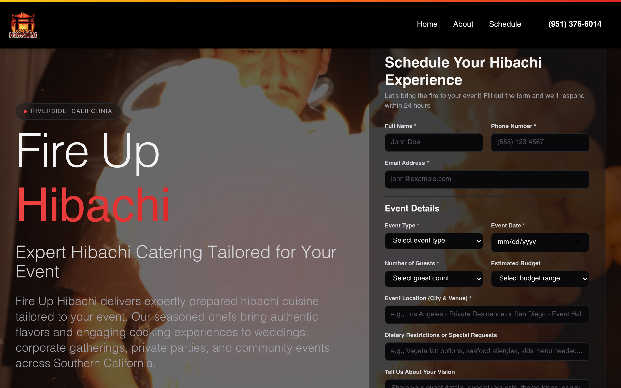Fire Up Hibachi website screenshot