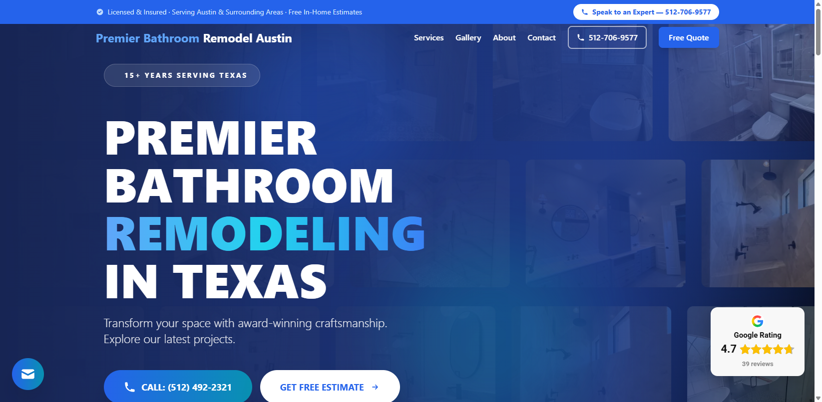 Premier Bathroom Remodel website screenshot